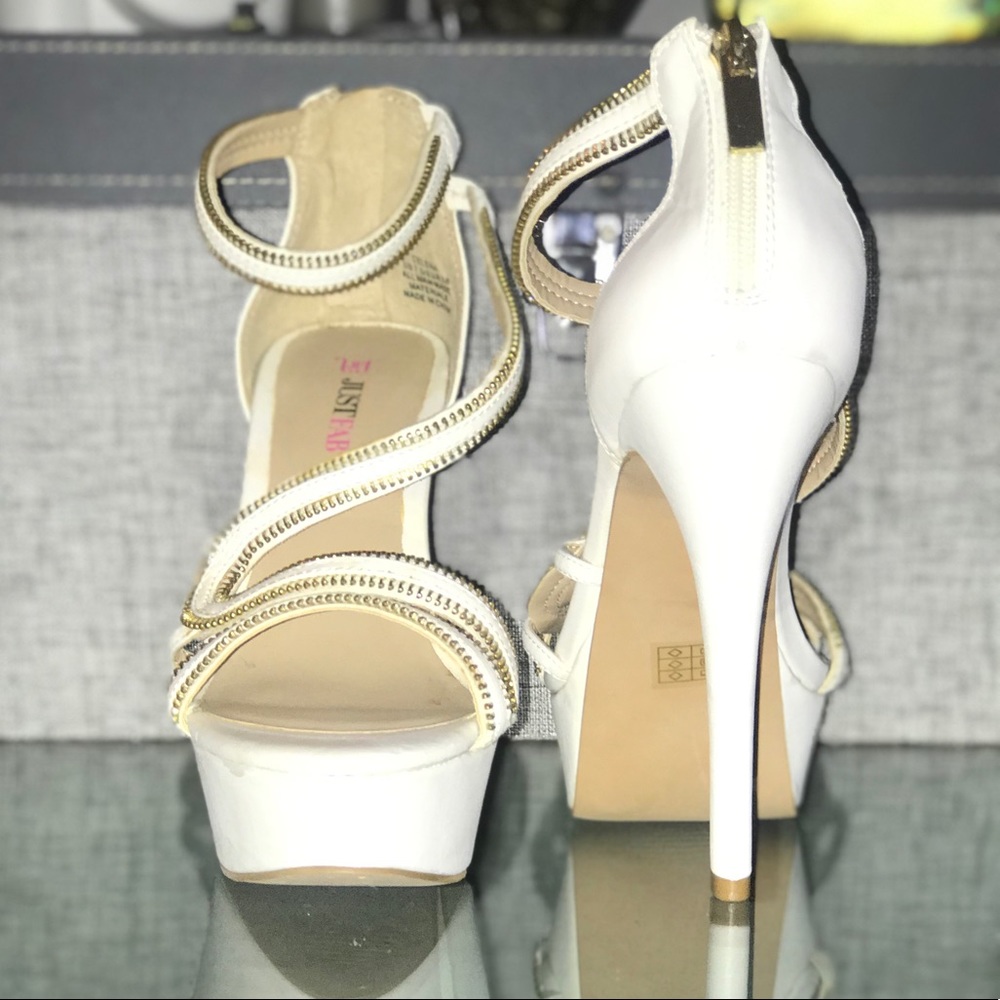 Just fab heels sandals white and gold